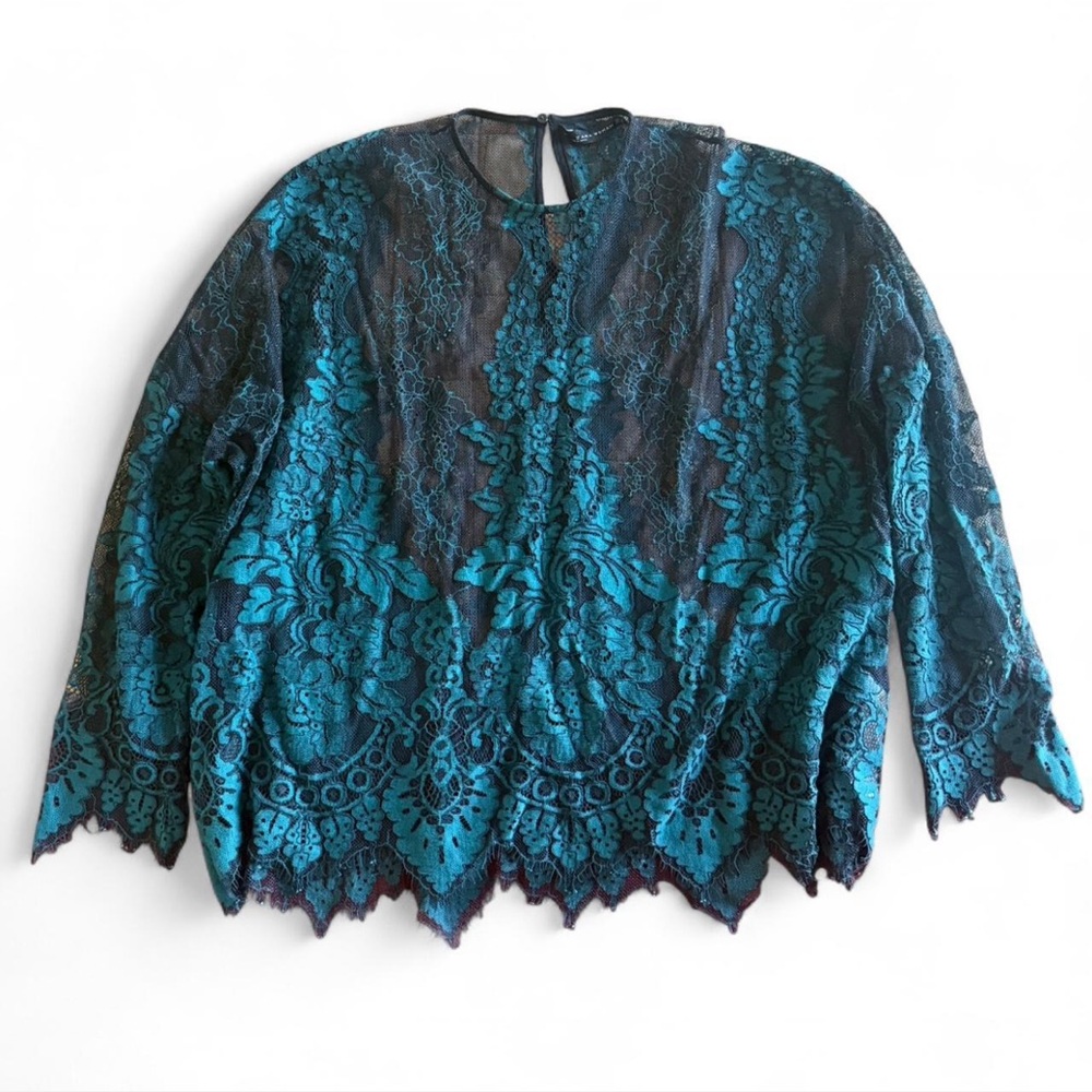 Elegant Teal and Black Lace Women's Top